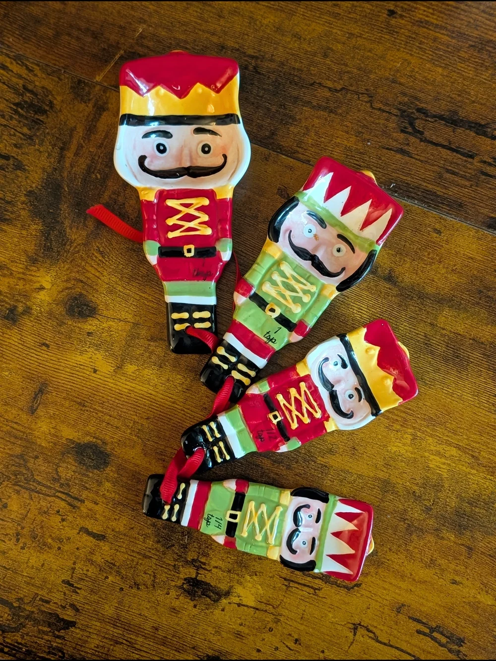 Sleigh Bell Bistro Nutcracker Ceramic Measuring Spoons Holiday Set of 4 Baking